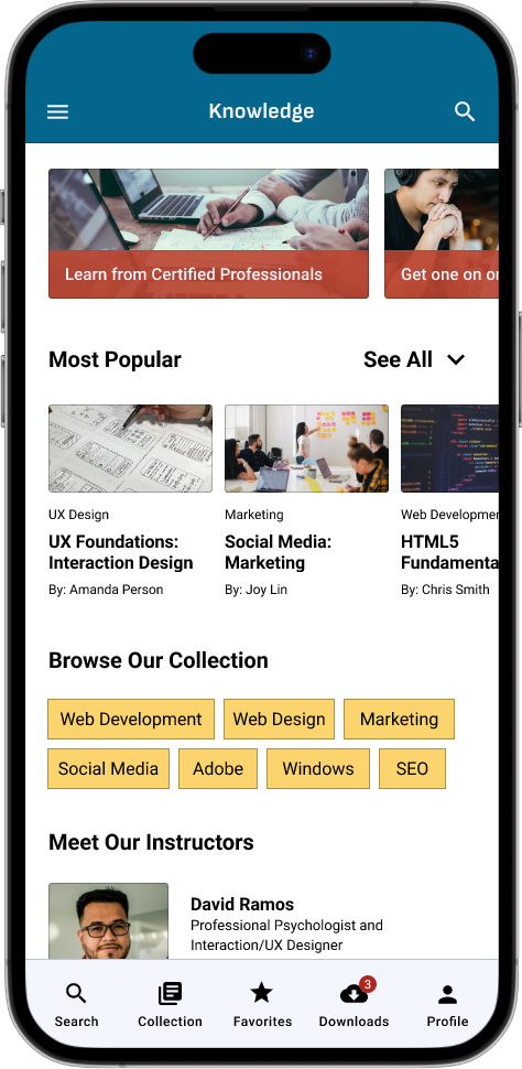 Knowledge Mockups - Mobile App (Responsive Design) - Home Screen