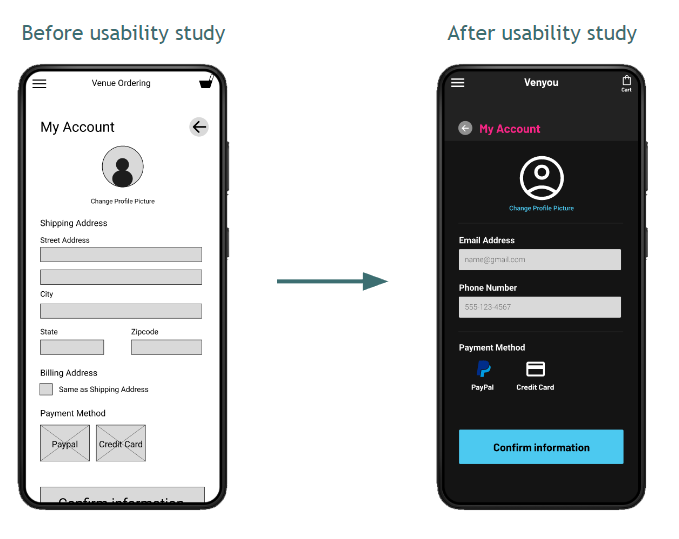 Venyou - Before and After Usability Study - First Round Screenshots